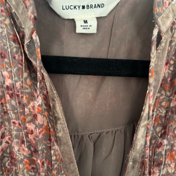 Lucky Brand Brown and Orange Tiered Maxi Dress with Bishop Sleeves - Picture 2 of 2